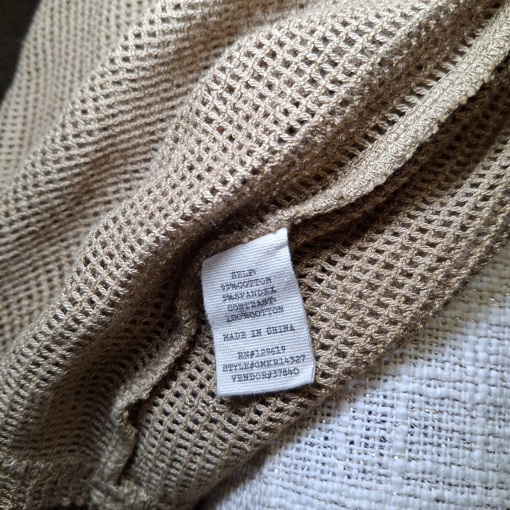 Open-Front Crochet Shoulder Knit Cardigan - Tan - Picture 7 of 9